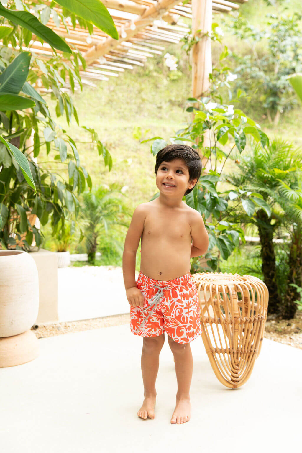 Coral Leaves Boy Trunk