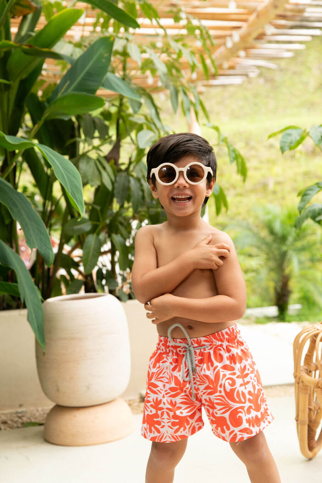 Coral Leaves Boy Trunk