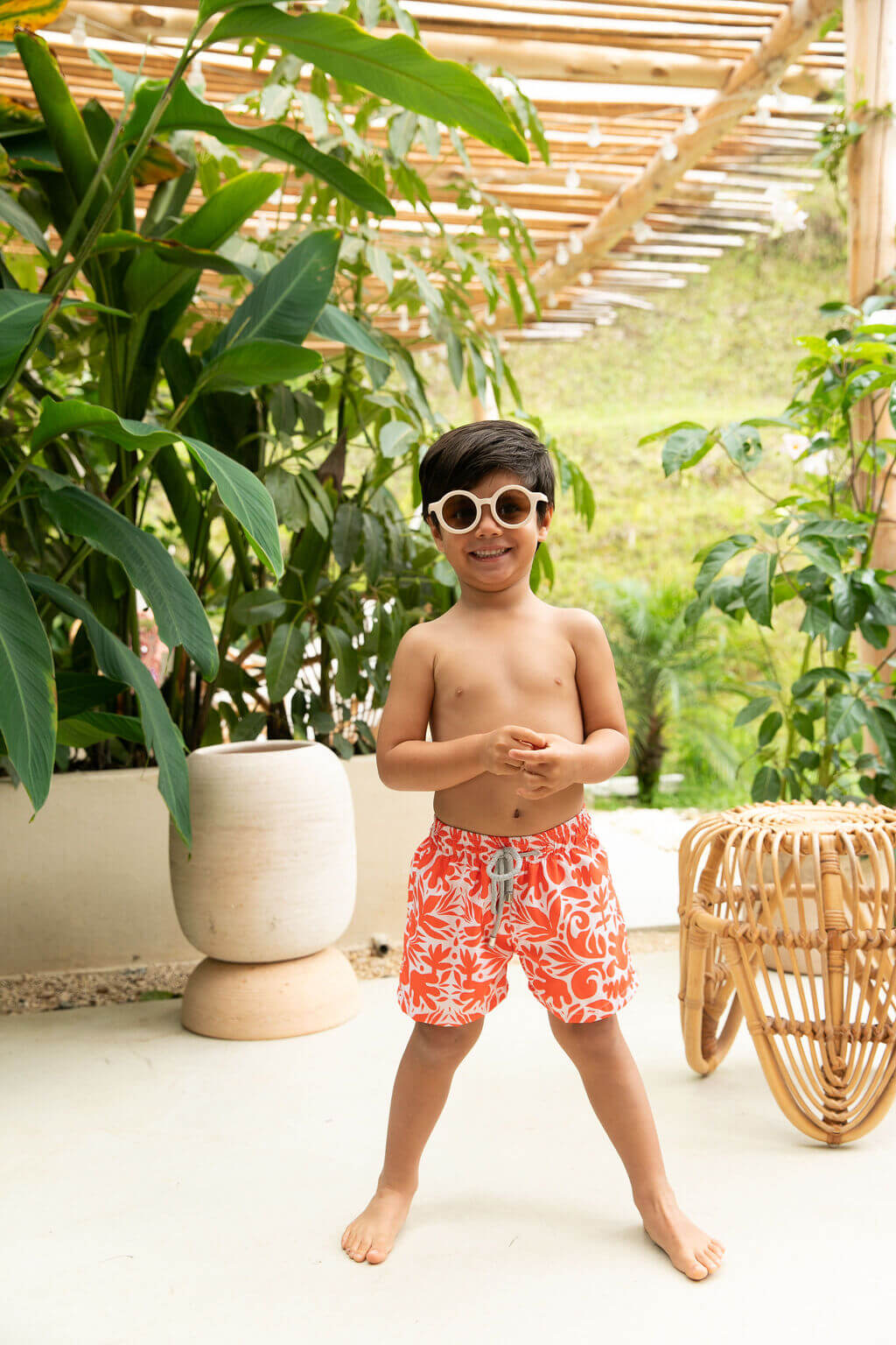 Coral Leaves Boy Trunk