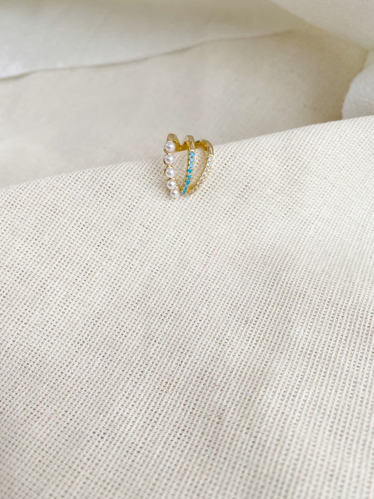 Earcuff Triple pearl crystals AQUA